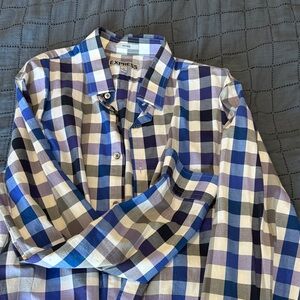 Express Men's Blue and Black Plaid Shirt